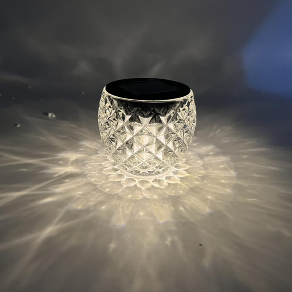 Solarlampen für Außen Tisch, 2er-Set Solar Tischleuchte Outdoor, Tischlampe Solar Outdoor Wasserfest IP44, Warmweiß, Glas, Ø 10 Cm, LED Windlicht Outdoor Solar