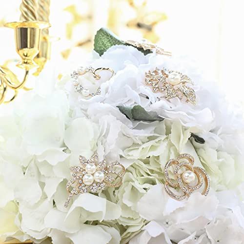 Efavormart 5 Pcs Assorted Gold Plated Pearl And Rhinestone Crystal Rhinestone Brooches Floral Sash Pin Brooch Bouquet Decor #TOP4