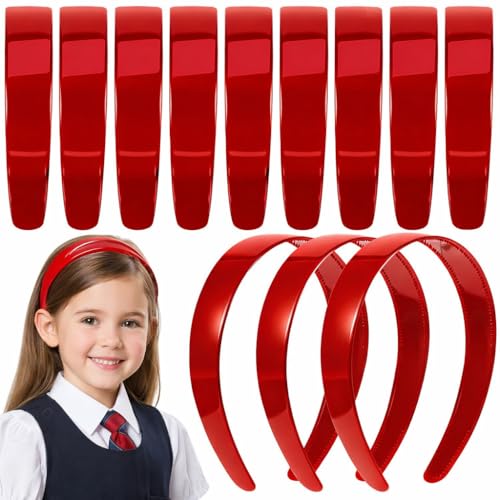 Image of Diversa Solid Plastic Headbands for Girls & Women, Hairband for School, Everyday Use Plain Broad Headband, 1 Inch Headband with Teeth, Pack of 6 (RED PK6)