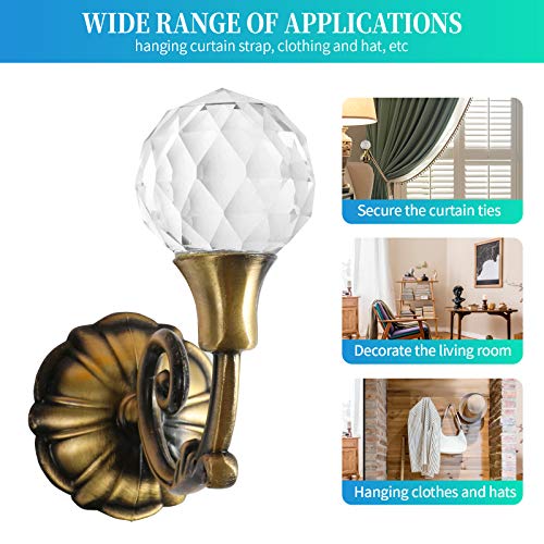 Creatyi 4 PCS Clear Crystal Curtain Holdbacks Tassel Holder Curtain Tieback Hook (Bronze