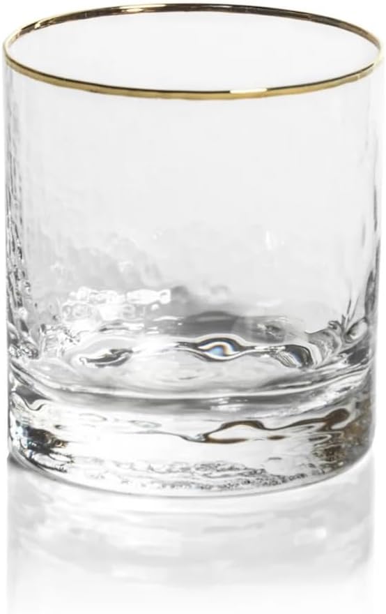 Zodax Negroni Hammered Glassware with Gold Rims - Set of 4 (DOF)