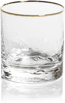 Zodax Negroni Hammered Glassware with Gold Rims - Set of 4 DOF
