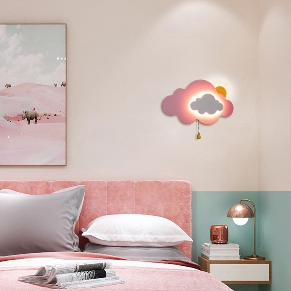 WJJHERRH Kid's Cloud Wall Pull Chain Lights Dimmable Lamp for Girls Bedroom Boys Bedside Headboard(White)