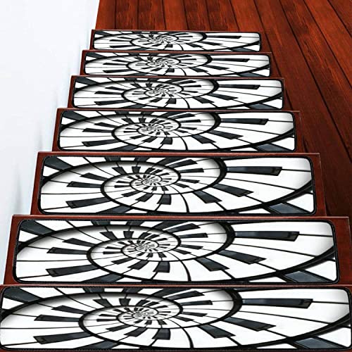 Stair Treads Carpet Unusual Abstract Piano Keyboard Spiral Fractal Like Endless Staircase Non Slip Stair Covers For Wood Stairs Step Rugs For Kids And Dogs Double Sided Adhesive Tape 8"X30" 13Pcs #TOP3