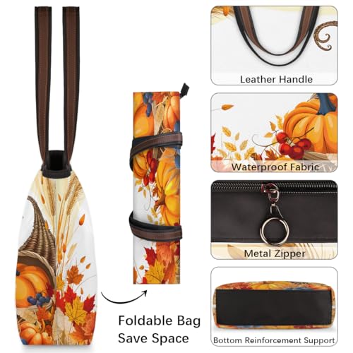 Large Tote Bag for Women Thanksgiving Decor Fall Weekender Bags Waterproof Hand Bag with Zipper and Handle Reusable Grocery Bags Casual Beach Tote Purse for Work Travel Vacation Shopping Gym4