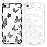 yoedge 2 pezzi cover per iphone 8/7 / se 2022 / se 2020 4,7 -custodia farfalla per telefono trasparente aesthetic disegni bianco farfallina, custodie per cellulare per iphone se 3 case ragazza donne