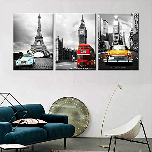 Tableau New York et Big Ben triptique 50x70 cm pour salon