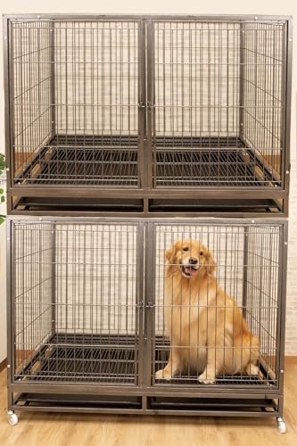 大型犬 ゲージ ケージ 2段 屋根付き 【中型犬/頑丈/キャスター/トイレトレー付/ペット(幅125cm)】 (2段(ケージ2点))