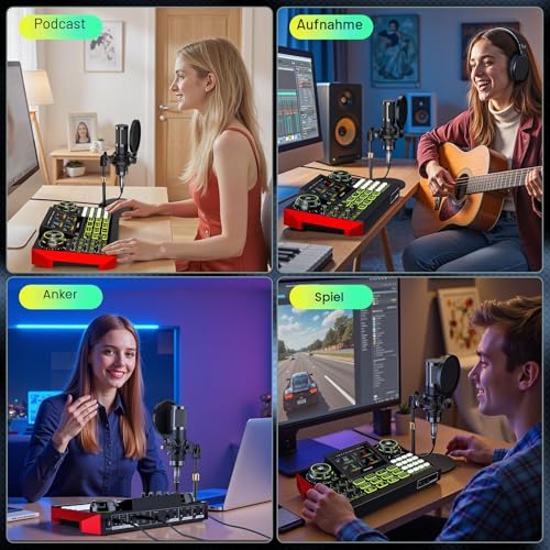 Podcast Equipment mit Soundboard, ausgestattet mit 3,5 mm Kondensatormikrofon, geeignet für Computer/Smartphone-Livestreams, Gesang und Gaming, mit und Rauschunterdrückungsfunktion im Mischpult.