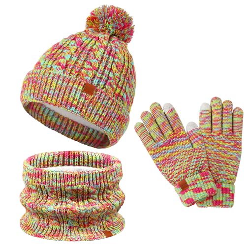 Kids Hat Scarf Gloves Set Toddler Winter Knit Beanies Neck Warmer Gaiter