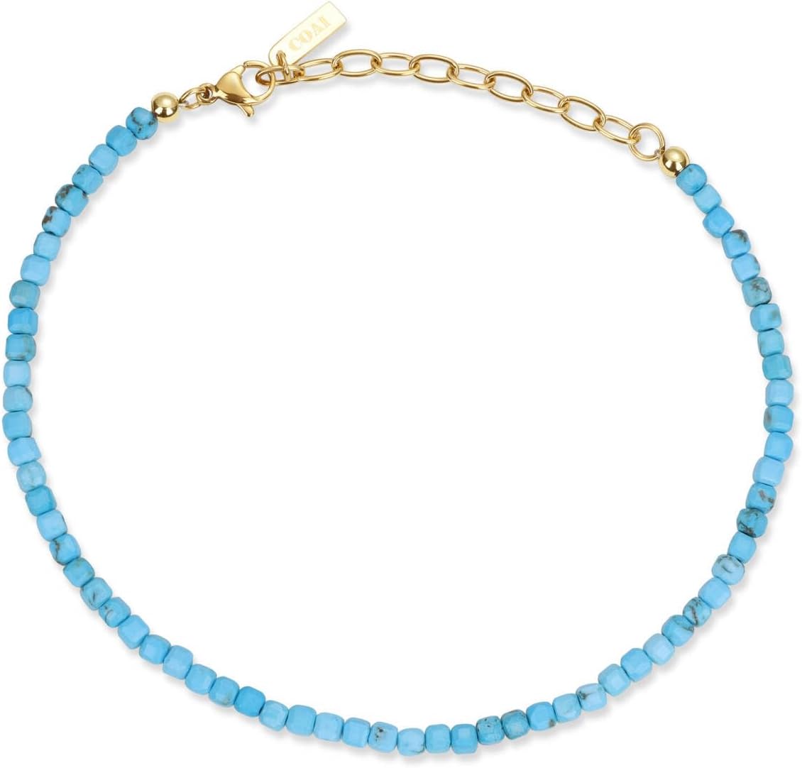 COAI Waterproof Anklet for Women, Square Crystal Beaded Anklet for Women, Red Carnelian/Turquoise/Lapis Lazuli