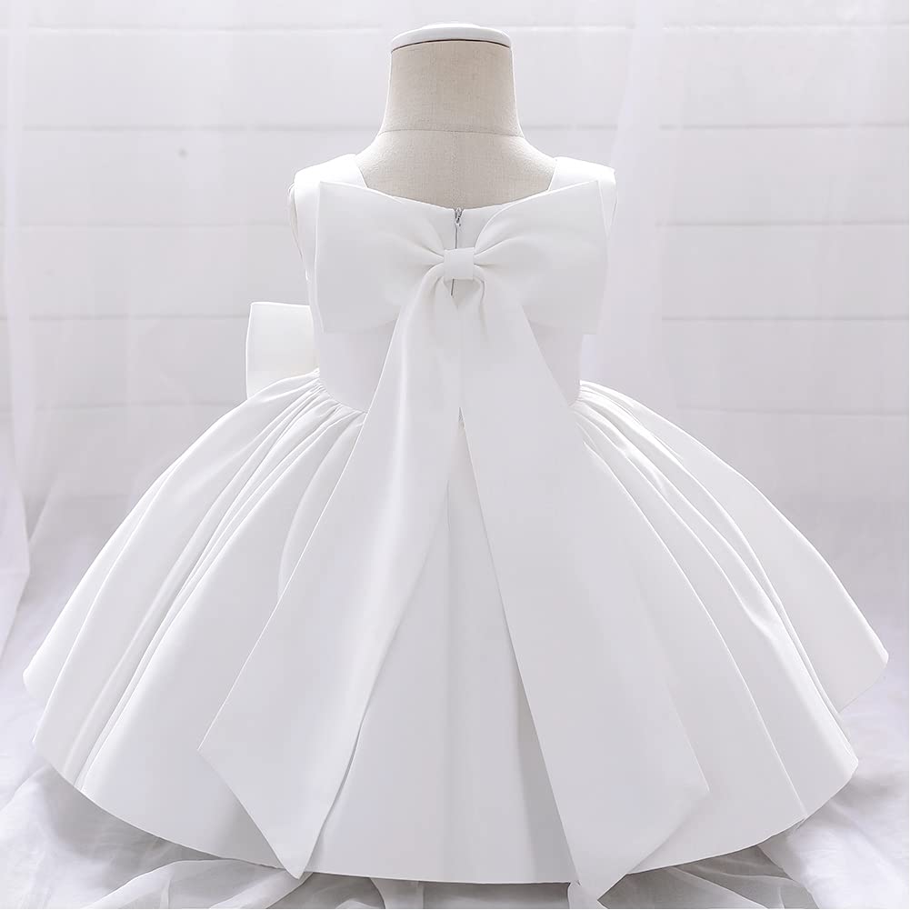 IBAKOM Mädchen Bowknot Tutu Prinzessinnen-Kleid für Mädchen, zum Geburtstag, für Hochzeit, Taufkleid, weiß, 12-18 Monate