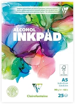 Clairefontaine 976106C Drawing Pad Alcohol Inkpad A5 14.8 x 21 cm Glued 25 Sheets 90 g Especially for Alcohol Inks Extra White Pack of 1