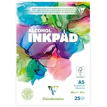 Clairefontaine 976106C Drawing Pad Alcohol Inkpad A5 14.8 x 21 cm Glued 25 Sheets 90 g Especially for Alcohol Inks Extra White Pack of 1