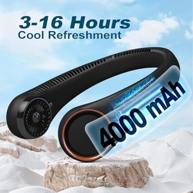 CIVPOWER Neck Fan: Portable Personal Neck Cooling Rechargeable Bladeless Fan - Hands Free 3 Speed 4000 mAh Battery USB Operated Wearable Headphone Design - Gift for Men Women Outdoor (Black)