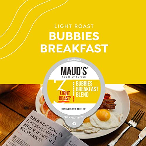 Maud's Breakfast Blend Coffee, (Bubbies Breakfast Blend), 100Ct. Solar Energy Produced Recyclable Single Serve Breakfast Blend Coffee Pods, 100% Arabica Coffee California Roasted, Kcup Compatible #TOP4