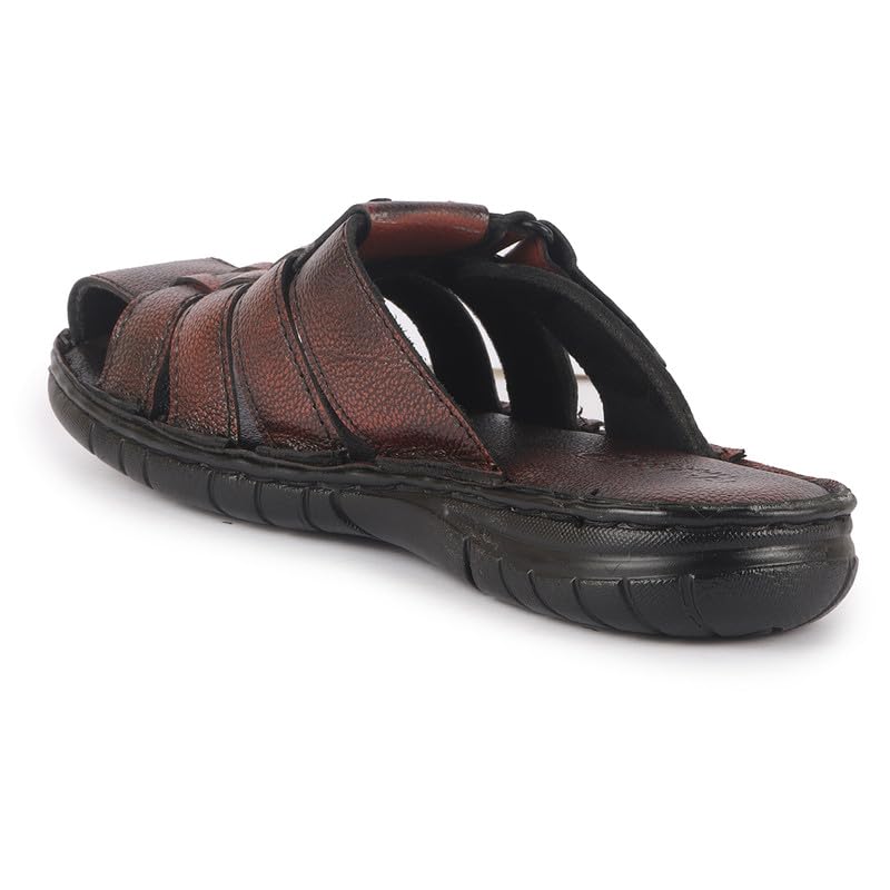 Image of FAUSTO Men Genuine Leather Multi Strap Closed Toe Broad Feet Slip On Slippers with Adjustable Strap | Roman Sandals