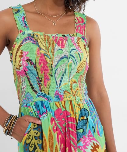 Mono para mujer de pernera ancha con estampado de hojas tropicales veraniegas 4