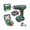 Bosch Home And Garden 06039D8109 Perceuse-visseuse Ã€ Percussion Sans Fil 18 V-40 (2x Batterie 2,0 Ah, Système 18 V, De Forets 34 Pièces Pour Le Bois, La Pierre Et Le Métal, Dans Carton), Vert