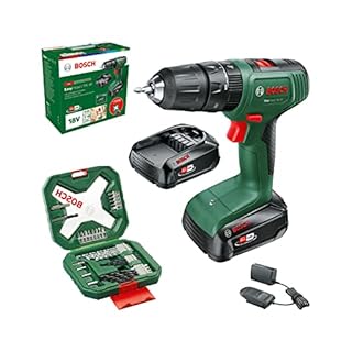 Bosch Home And Garden 06039D8109 Perceuse-visseuse Ã€ Percussion Sans Fil 18 V-40 (2x Batterie 2,0 Ah, Système 18 V, De Forets 34 Pièces Pour Le Bois, La Pierre Et Le Métal, Dans Carton), Vert