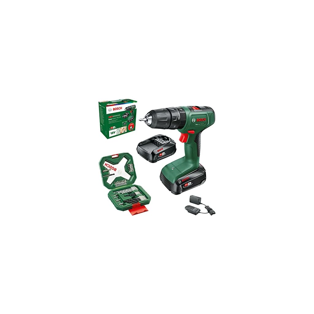 Productafbeelding van Bosch Home and Garden accuboorhamer EasyImpact 18V-40 (2x accu 2,0 Ah, 18 Volt System, schroevendraaier en boorset voor hout, steen en metaal 34-delig, in doos) voor vergelijking en koopadvies