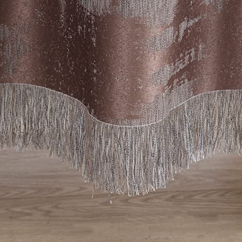 Bestripes Tassel Fabric Shower Curtain Boho Brown Gray Woven Textured Shower Curtains For Bathroom Decorative Heavy Weighted Waterproof Bath Curtains, 72" W X 72" H #TOP2
