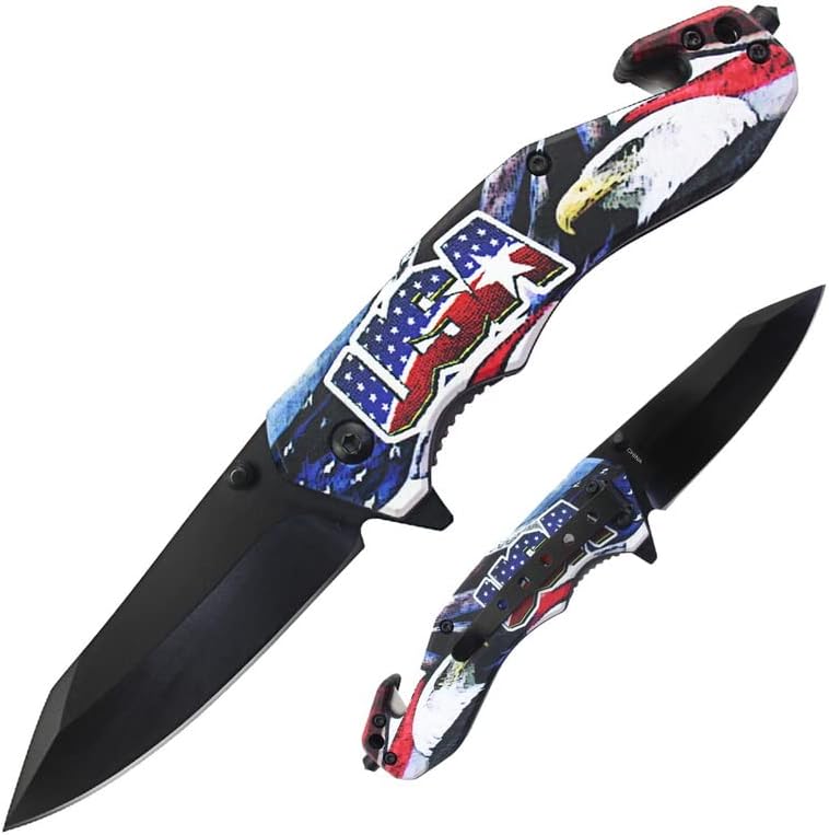 8" inch EDC Tactical Pocket Knife with UV Printed Graphics ABS Handle w/Steel Liner.