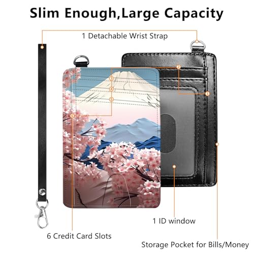Slim Minimalist Wallet for Men Women Small Credit Card Holder Wallet Front Pocket RFID Blocking Wallets Travel Card Case with ID Window Card Organizer & Wristlet,Japanese Pink Cherry Blossom3