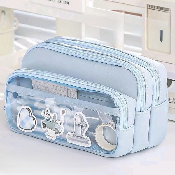 Image of U & U UNIQUE UTILITIES Pencil Pouch for Girls Aesthetic | Large Capacity Pencil Case | Cute Pouches for School Girls | Pouch for Stationery (Baby Blue)