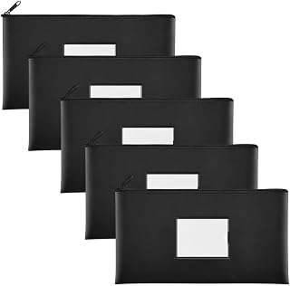 Bloepum Bank Deposit Money Bags with Zipper, PU Bags Cash Wallet Pouches with Label, for Coins, 5-Pack B