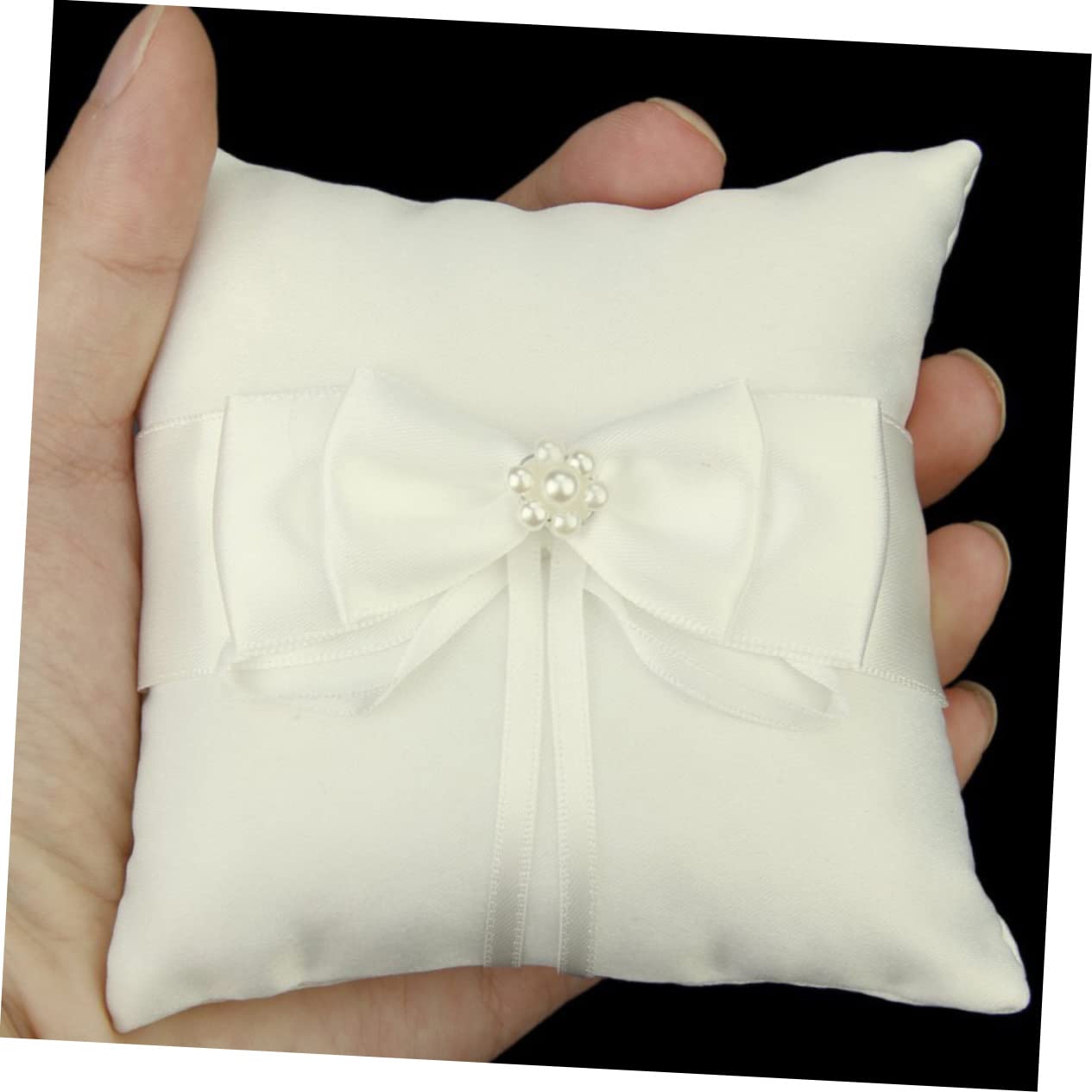 HOLIDYOYO 20x20cm Bridal Ring Pillow Satin Double Bowknot Flower Wedding Ring Bearer Pillow