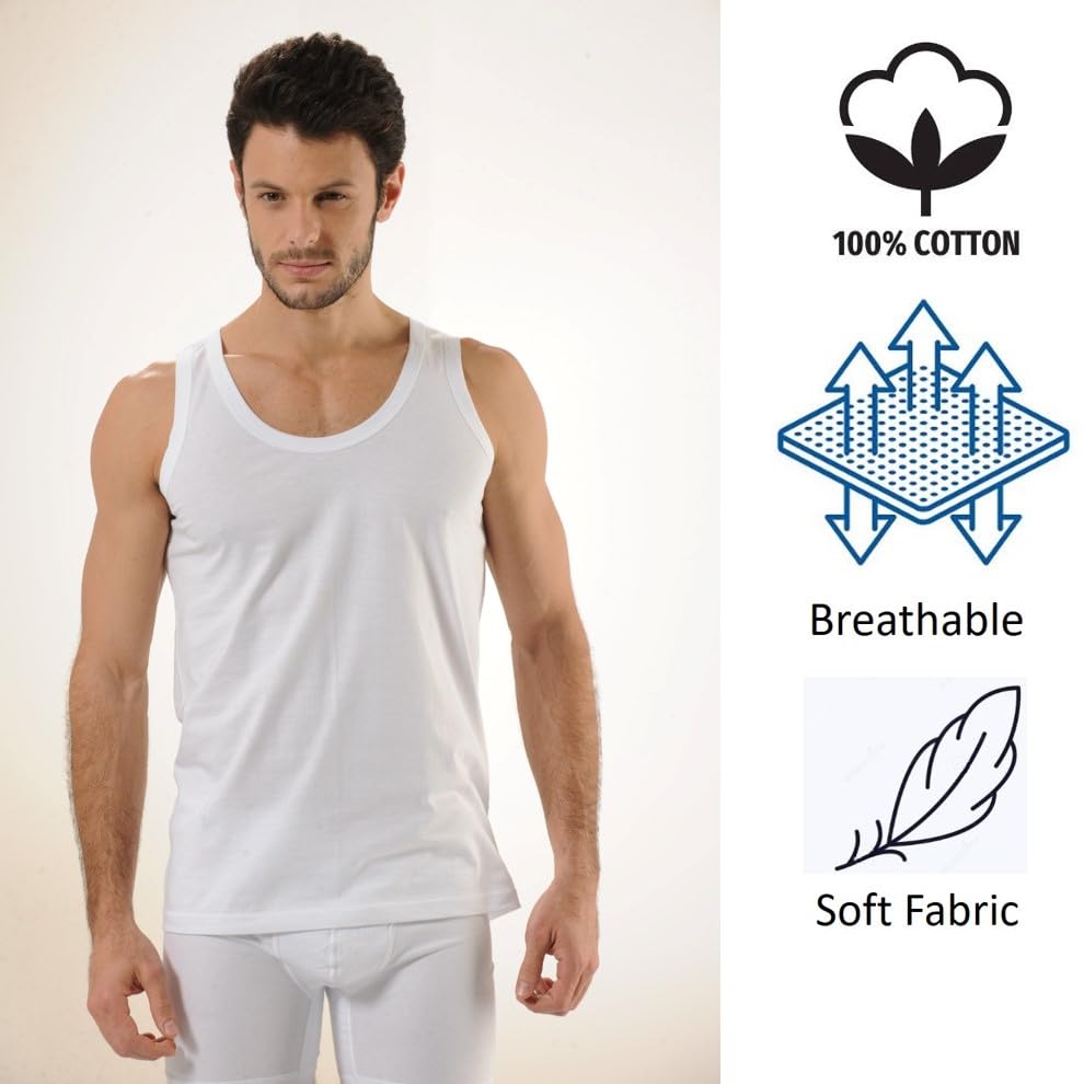 Tank Tops Men Mens Undershirts 100% All Cotton Soft Classic Fit White Black3