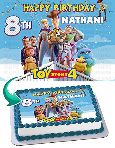 Cakecery Toy Story 4 Edible Cake Image Topper Personalized Birthday Cake Banner 1/4 Sheet