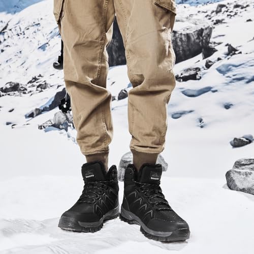 DANNTO Herren Warme Gefütterte Winterschuhe Winterstiefel Wanderschuhe Trekkingschuhe Draussen Schneestiefel (Schwarz-C,45)
