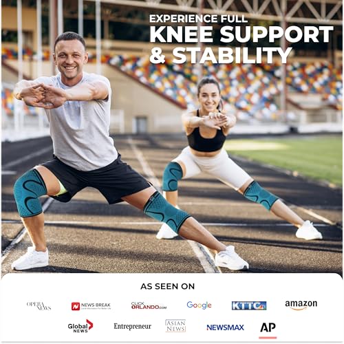 Image of Modvel Compression Knee Brace for Women & Men - 2 Pack Knee Brace for Women Running Knee Pain, Knee Support Compression Sleeve, Workout Sports Knee Braces for Meniscus Tear ACL & Arthritis Pain Relief