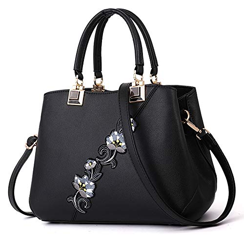 Image of ELDA Purses and Handbags for Women Embroidery Top Handle Satchel Fashion Ladies Shoulder Bag Tote Purse Messenger Bags | Embroidery
