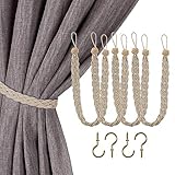 Home Queen Hand Braided Curtain Tie Back, Buckle Holdback Drapery Curtain Tiebacks, 4 Rope Belt Curtain Tie with 4 Metal Hooks, Taupe (Light Gold)
