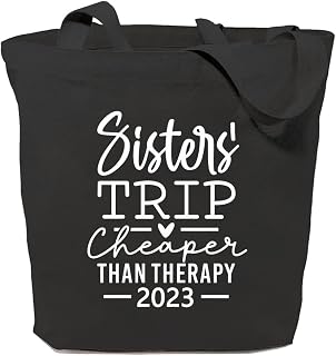 Canvas Tote Bag for Women Aesthetic Reusable Large Shoulder Bags for Shopping Beach Sisters Trip Cheaper Than Therapy