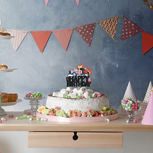 Heavy Trucks Happy Birthday Cake Topper - Transportation Semi Truck Party Cake Topper Decorations - Boy's Transportation Birthday Party Supplies #TOP2