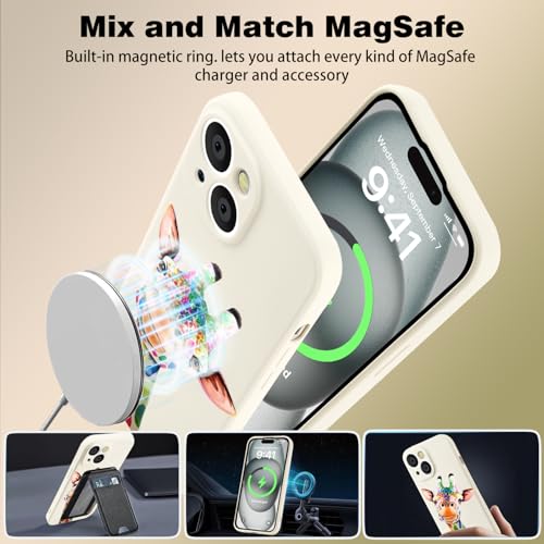 MAYCARI Magnetisch Giraffen Silikon Hülle für iPhone 13, Niedlich handyhülle mit Seidig-Weicher Berühren Kompatibel mit Magafe, Stoßfeste Hülle mit Mikrofaser-Futter für iPhone 13