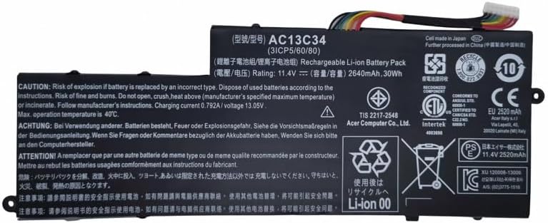 AC13C34 Replacement Laptop Battery Compatible with Acer Aspire V5-122p Series 3icp5/60/80 Kt.00303.005 11.4V 30Wh