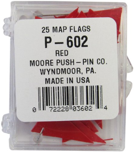 Moore Push-Pin Red Pennant Map Flags (P-602)
