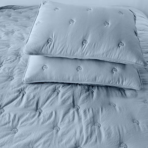 KASENTEX Quilt-Coverlet-Bedspread-Blanket-Set for All Season with Two Pillow Shams, Ultra Soft, Machine Washable, Microfiber Lightweight - Solid Color (Fish Blue, Queen + 2 Shams)