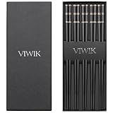 VIWIK 5 Pairs Premium Chopsticks Gold Edged Stainless Steel Pipe Fittings Reusable Chop sticks Dishw