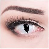Farbige schwarz weisse weise crazy Kontaktlinsen mit Stärke -1,00 crazy contact lenses Katzenauge weiß Viper Cat Eye 1 Paar mit Verdrehschutz! Mit Gratis Linsenbehälter! perfekt zu Halloween, Fasching und Karneval