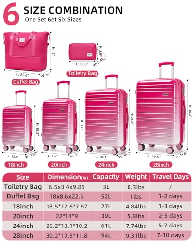 Image of LARVENDER Luggage Sets 6 Piece Hardside Expandable Suitcase with Wheels TSA Lock Double Spinner Wheels, PC+ABS Multicolor Lightweight Travel Luggage Sets for Women, Berry Sparkling