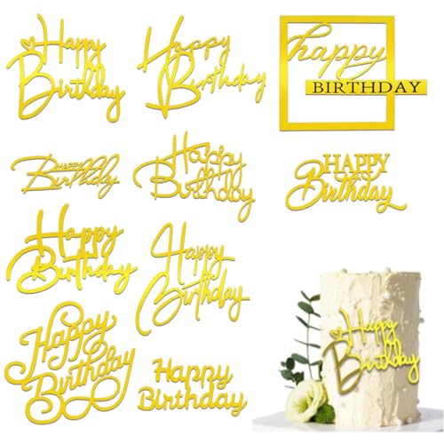 ZILZUFA 10 Piezas Topper Tarta Cumpleaños, Acrílico Cake Topper, Cake Topper Happy Birthday, Decoracion Tartas Cumpleaños para Fiestas, Cumpleaños Infantiles