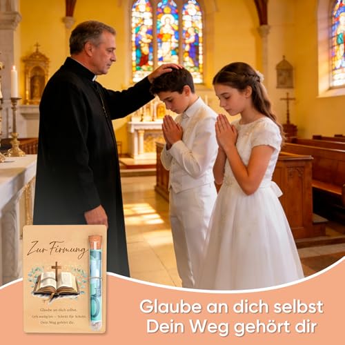 PIujsym Geldgeschenk Firmung Holzkarte Mit Reagenzglas, Kreative Firmung Geschenke Mädchen & Jungen, Firmung Karte Mit Segenswunsch, Verpackung für Geldgeschenke 13 x 10 cm ﻿