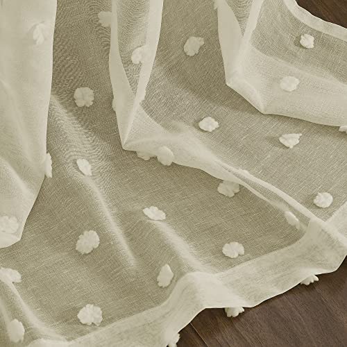 Guken Short Boho Curtains 54 Inch Length For Bathroom 2 Panels Cafe Tier Camper Curtains For Small Windows Boho Polka Dot Textured Curtains Light Filtering Rod Pocket Light Beige Tan 52X54 Inches Long #TOP4