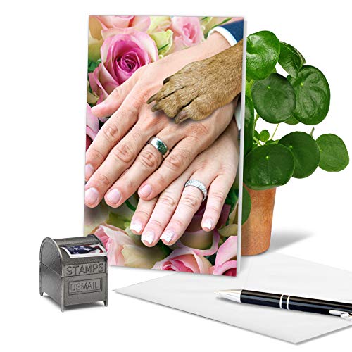 Nobleworks Hands And Dog Paw - Cute Wedding Congratulations Card With Envelope (4.63 X 6.75 Inch) - Man, Woman And Dog Newlywed Marriage Greeting Card 9027 #TOP2